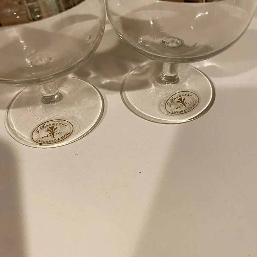 Vintage Preziosi Crystal‎ Glasses w/ Silver Rim Greek Key Murano Medici Italy